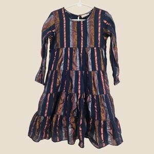 Yo Baby Girls Metallic Stripe Tiered Dress Navy Copper Silver Gold Size 5